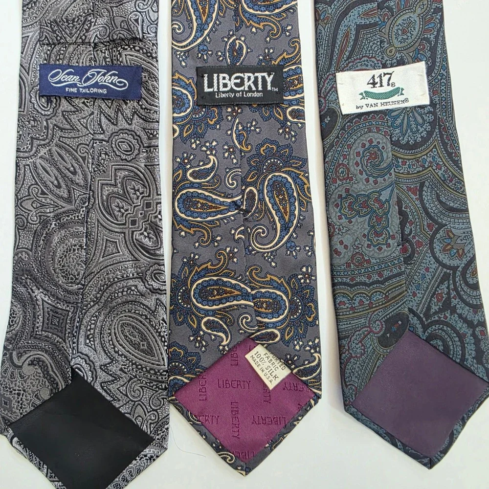 Lot of 3 Mens Paisley Ties Sean John Liberty of London 417 Van Heusen Grey Blue